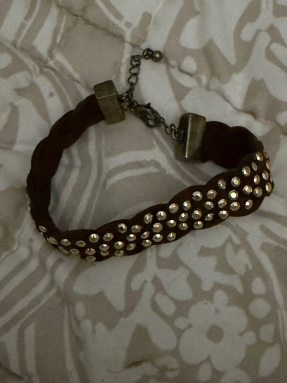 Brown Braided Rhinestone Accent Bracelet